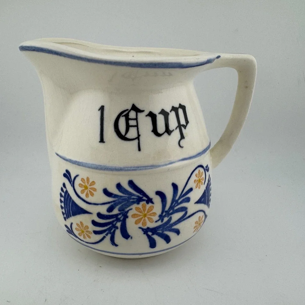 Heritage by Royal Sealy Ceramic White & Blue Ceramic Pitcher Measuring Cup Set